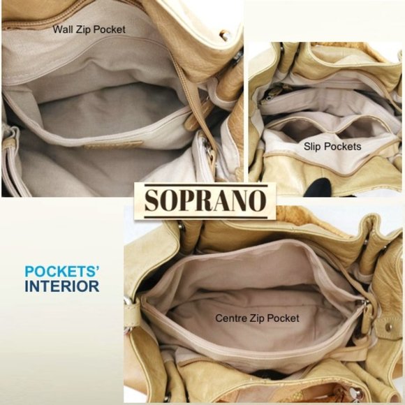 SOPRANO Tan Taupe Orange Soft Leather Satchel Purse Braided Chain Shoulder Bag - Picture 9 of 11